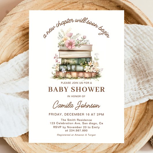 A New Chapter Begins Books Baby Shower Invitation 招待状