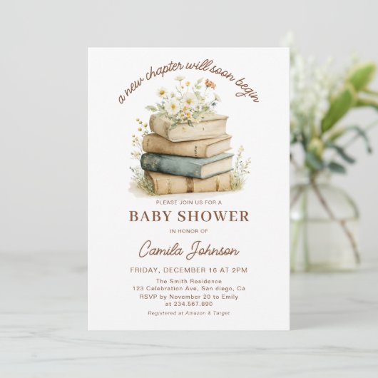 A New Chapter Begins Books Baby Shower Invitation 招待状 (スタンド正面)