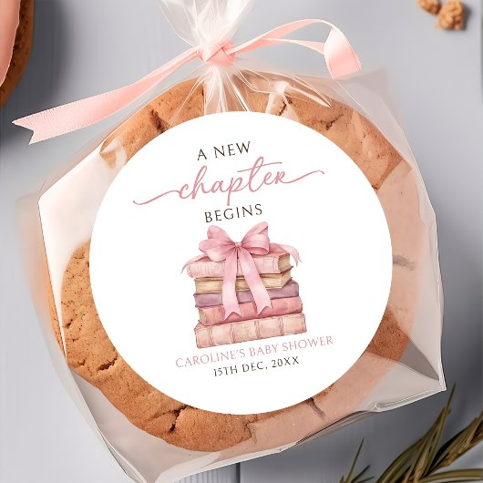 A New Chapter Begins Books Baby Shower Sticker ラウンドシール