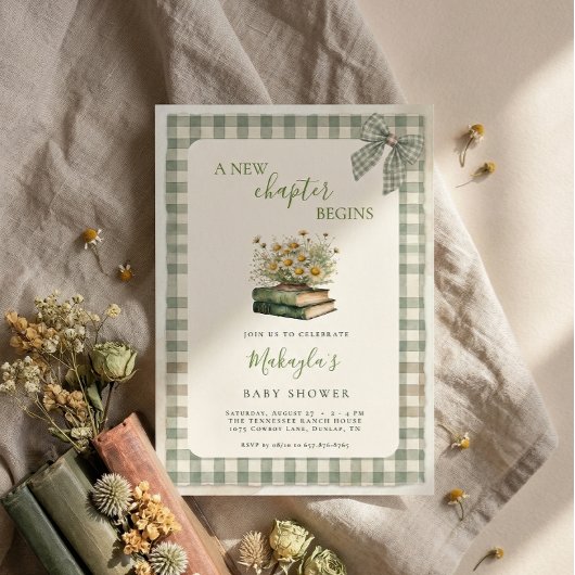 A New Chapter Begins Books Floral Baby Shower 招待状