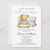 A New Chapter Begins Boy Bear Books Baby Shower 招待状 (正面)