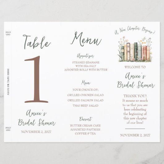 A New Chapter Begins!  Bridal Shower Menu Trifold  (正面)