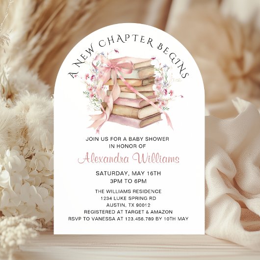 A New Chapter Begins Coquette Books Baby Shower 招待状