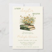 A New Chapter Begins Floral Books Baby Shower 招待状 (正面)