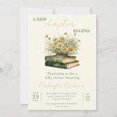 A New Chapter Begins Floral Books Baby Shower 招待状 (正面)