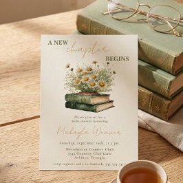 A New Chapter Begins Floral Books Baby Shower 招待状