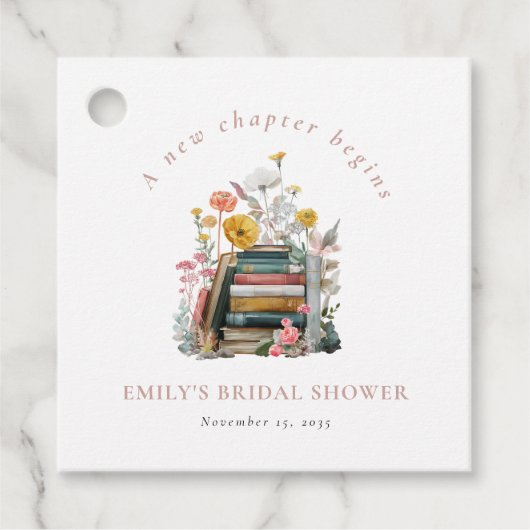 A New Chapter Begins Floral Books Bridal Shower フェイバータグ (正面)