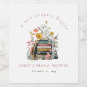 A New Chapter Begins Floral Books Bridal Shower ワインラベル (シングルラベル)