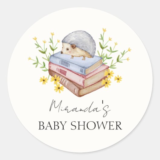 A New Chapter Begins Floral Hedgehog Baby Shower  ラウンドシール (正面)