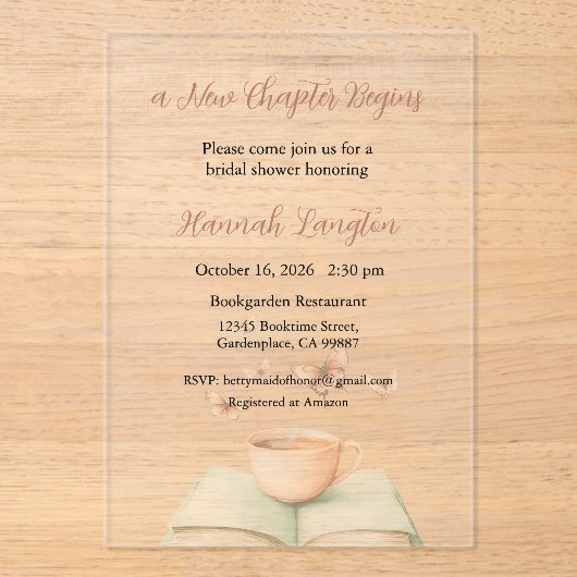 A New Chapter Begins Invitation, Bridal Shower アクリル招待状 (正面)