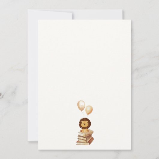 A New Chapter Begins Lion Balloon Baby Shower 招待状 (裏面)