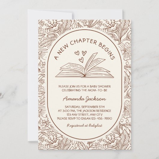 A New Chapter Begins Literary Baby Shower 招待状 (正面)