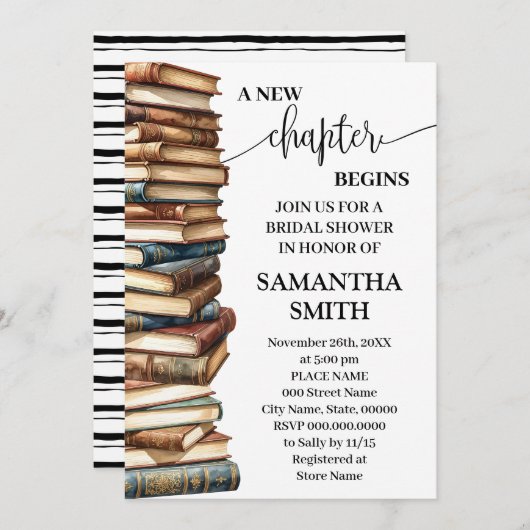 A New Chapter Begins Minimalist Bridal Shower 招待状 (正面/裏面)