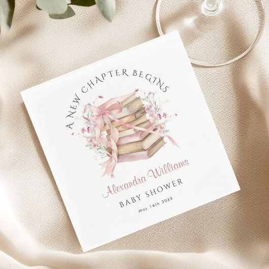 A New Chapter Begins Pink Book Baby Shower Napkin スタンダードランチョンナプキン