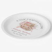 A New Chapter Begins Pink Bow Book Baby Shower ペーパープレート (アングル)