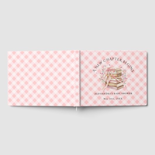 A New Chapter Begins Pink Bow Books Baby Shower ゲストブック (全面)