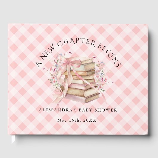 A New Chapter Begins Pink Bow Books Baby Shower ゲストブック (正面)