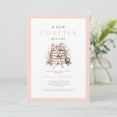 A New Chapter Begins Pink Bow Books Baby Shower 招待状 (スタンド正面)