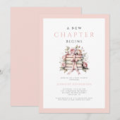A New Chapter Begins Pink Bow Books Baby Shower 招待状 (正面/裏面)