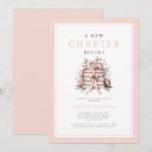 A New Chapter Begins Pink Bow Books Baby Shower 招待状 (正面/裏面)