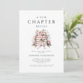 A New Chapter Begins Pink Bow Books Baby Shower 招待状 (スタンド正面)