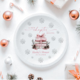 A New Chapter Begins, Pink Bow Winter Baby Shower ペーパープレート