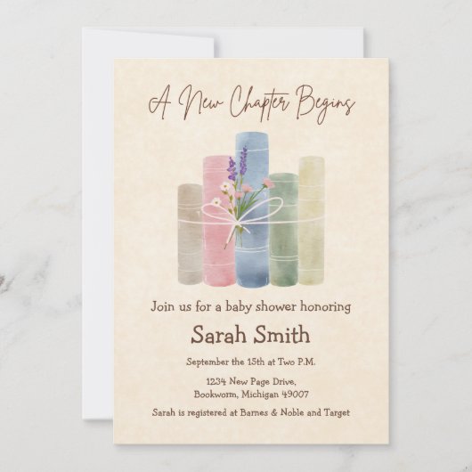 A New Chapter Begins - Plain Back Baby Shower 招待状 (正面)
