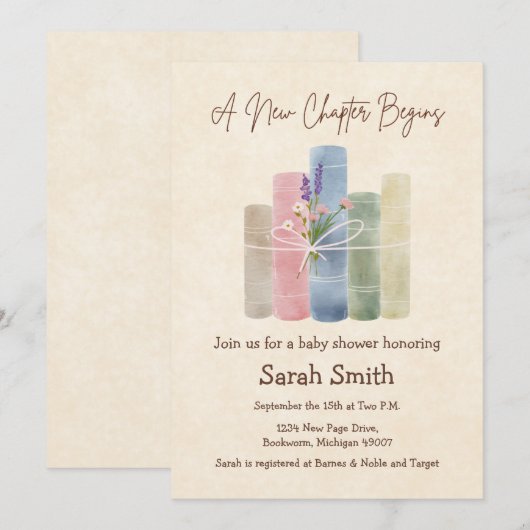 A New Chapter Begins - Plain Back Baby Shower 招待状 (正面/裏面)