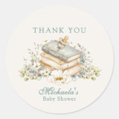 A New Chapter Begins Rustic Book Theme Baby Shower ラウンドシール (正面)