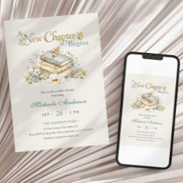 A New Chapter Begins Rustic Book Theme Baby Shower 招待状