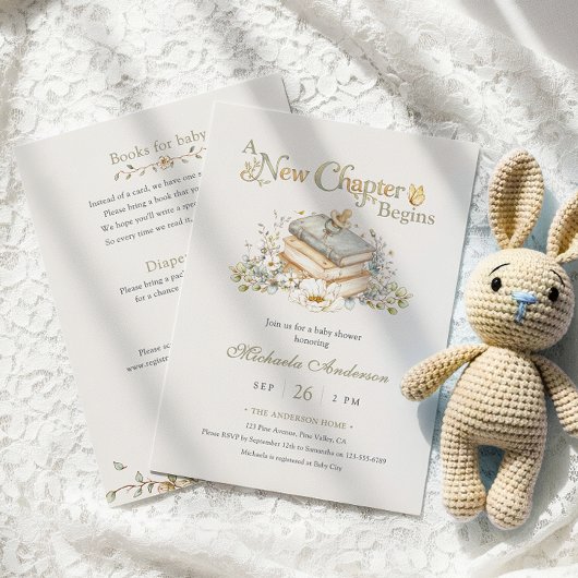 A New Chapter Begins Rustic Book Theme Baby Shower 招待状