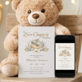 A New Chapter Begins Rustic Book Theme Baby Shower 招待状