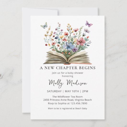 A New Chapter Begins Wildflower Baby Shower 招待状 (正面)