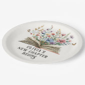 A New Chapter Begins Wildflower Book Baby Shower  ペーパープレート (アングル)
