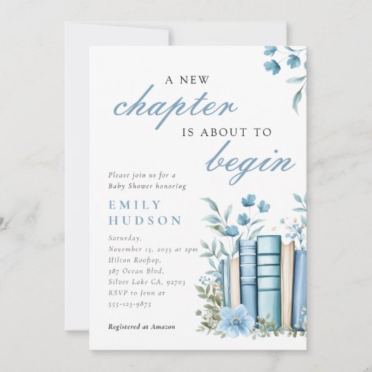 A New Chapter Blue Baby Shower 招待状 (正面)