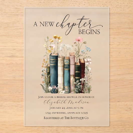 A New Chapter Bridal Shower Acrylic Invitation アクリル招待状 (正面)