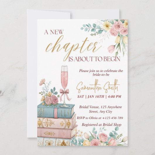 A New Chapter Bridal Shower Invitation Template 招待状 (正面)