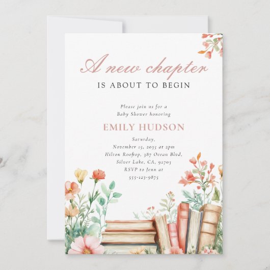 A New Chapter Floral Baby Shower 招待状 (正面)