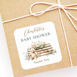 A New Chapter Floral Book Baby Shower Favor スクエアシール