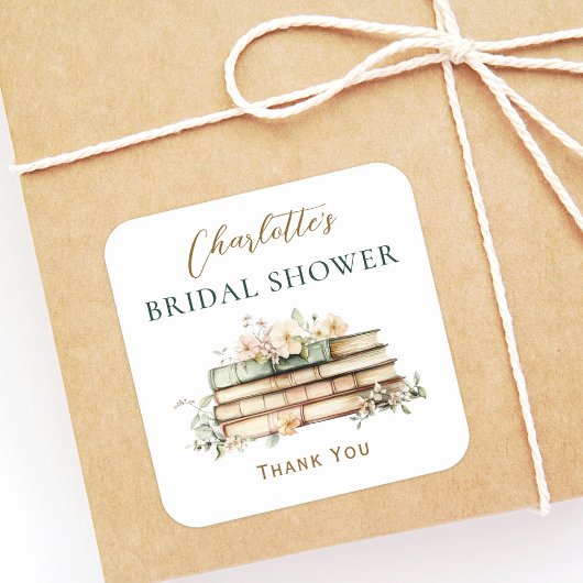 A New Chapter Floral Book Bridal Shower Favor スクエアシール