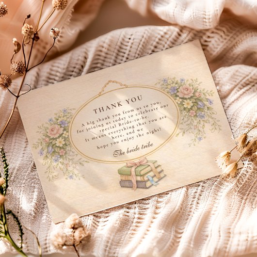 A New Chapter Floral Books Bridal Shower サンキューカード