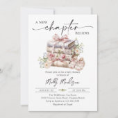 A New Chapter Floral Pink Bow Book Baby Shower 招待状 (正面)
