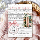 A New Chapter Library Card Books Pink Baby Shower 招待状