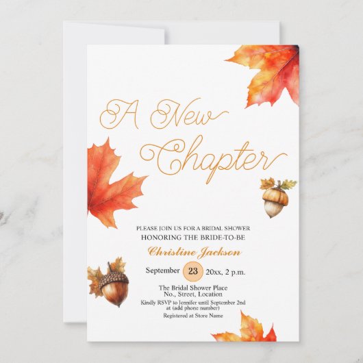 A New Chapter Maple Tree Leaves Bridal Shower 招待状 (正面)