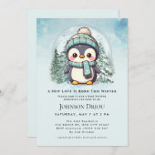 A New Love Is Born This Winter Winter Penguin Baby 招待状 (正面/裏面)