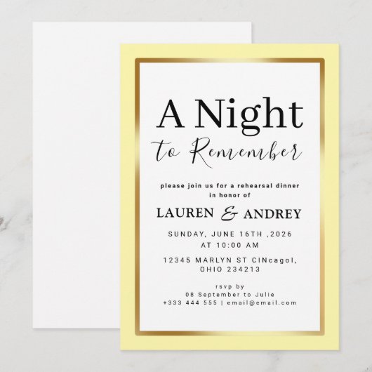 A Night to Remember Rehearsal Dinner Invitation 招待状 (正面/裏面)