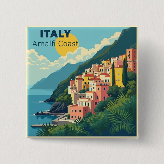 A Nostalgic Classic Travel Poster – Amalfi Coast 缶バッジ (正面)