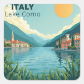A Nostalgic Classic Travel Poster – Italy Lake Com スクエアシール (正面)
