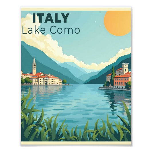 A Nostalgic Classic Travel Poster – Italy Lake Com フォトプリント (正面)