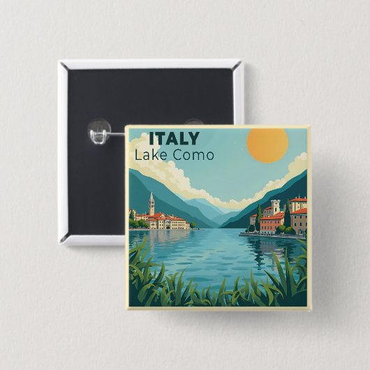 A Nostalgic Classic Travel Poster – Italy Lake Com 缶バッジ (正面&裏面)